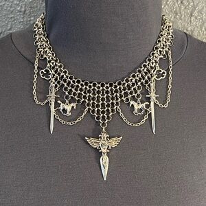 “Ride of the Valkyries #5" Handmade Gothic Warrior Silver Chainmail Bib Necklace